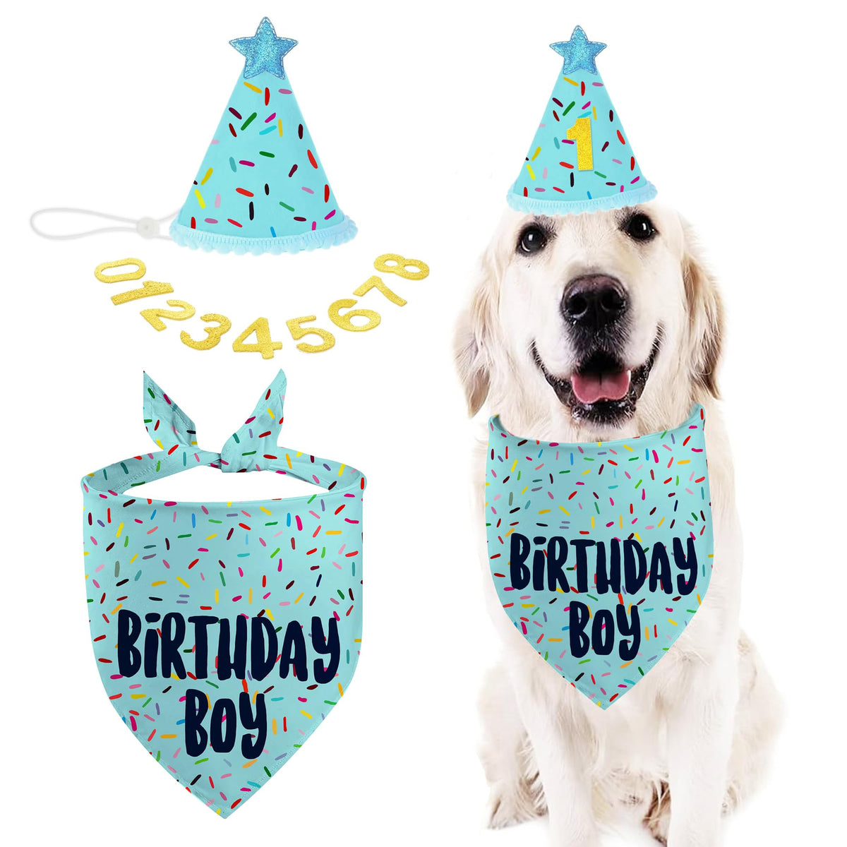 Dog Birthday Bandana Set, Rose Pink Birthday Girl Decorations, HBD Party Supplies with Hat Bandana Numbers for Pets (Pink)