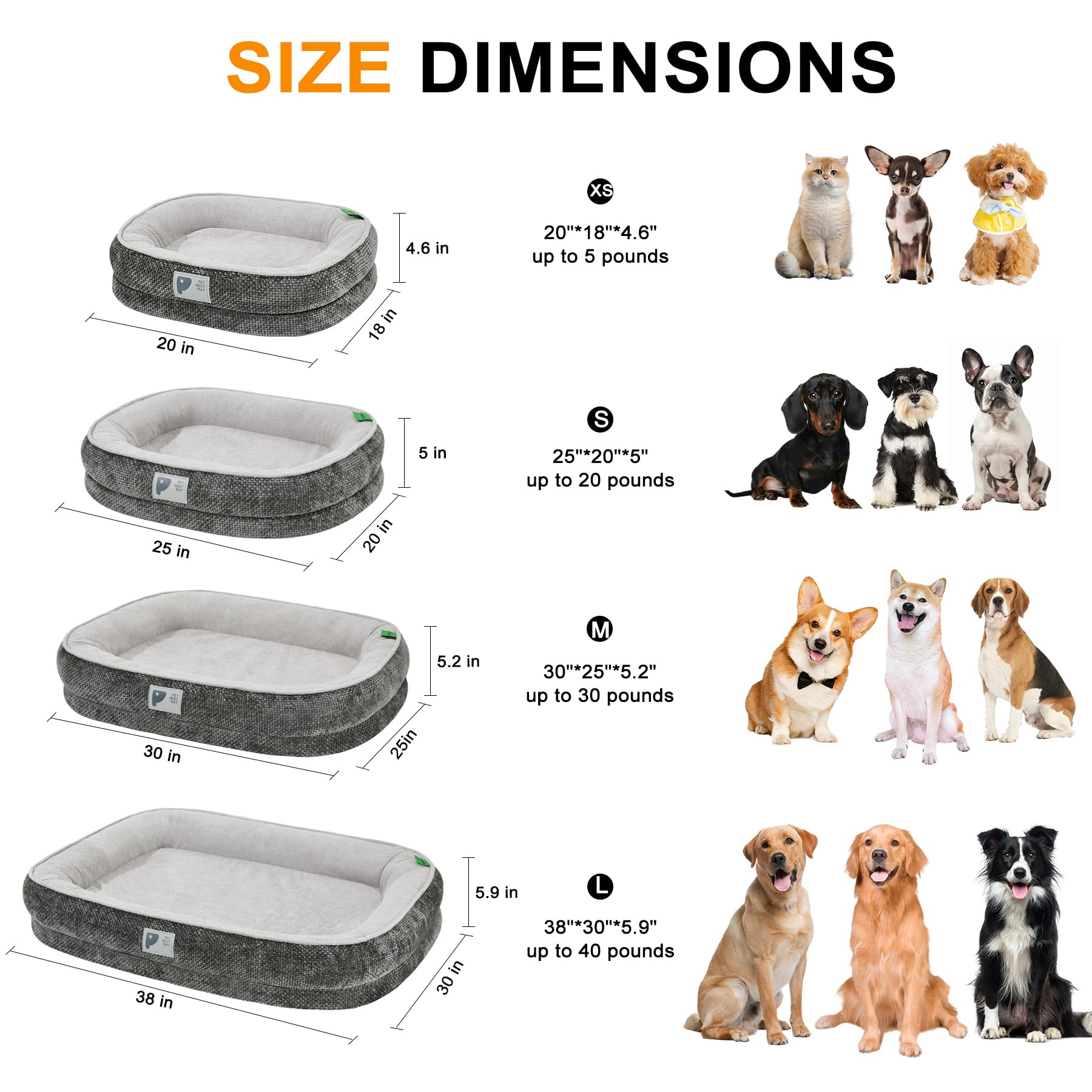 Bininl Orthopedic Cat Bed for Puppy & Kitten,Cat Sofa Bed with Egg Crate Foam Four Sided Dog Couch Beds with Removable Cover & Non-Slip Bottom Grey XS