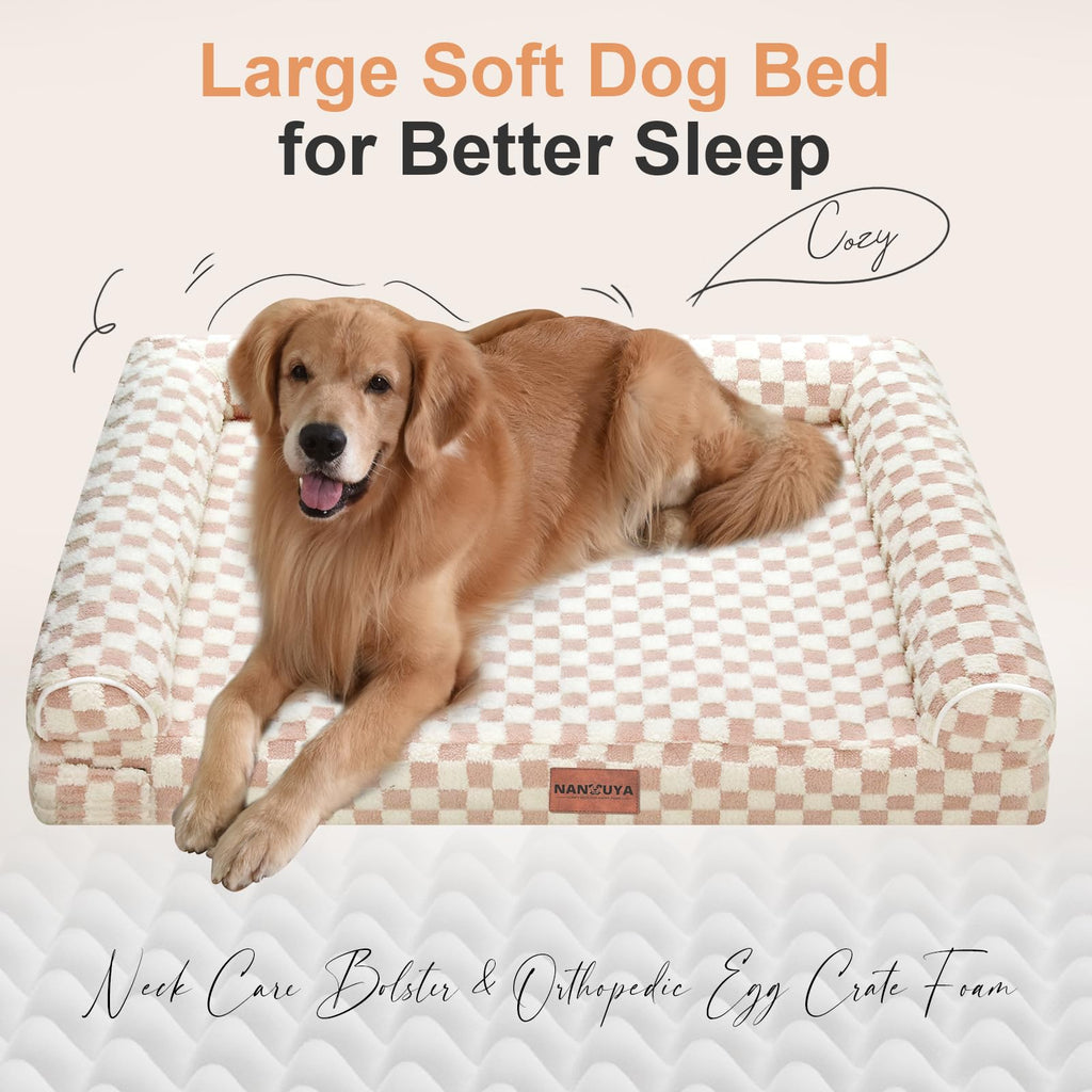 NANUYA Orthopedic Dog Bed for XX-Large Dogs, 44 x 35 Inch, Pink Grid