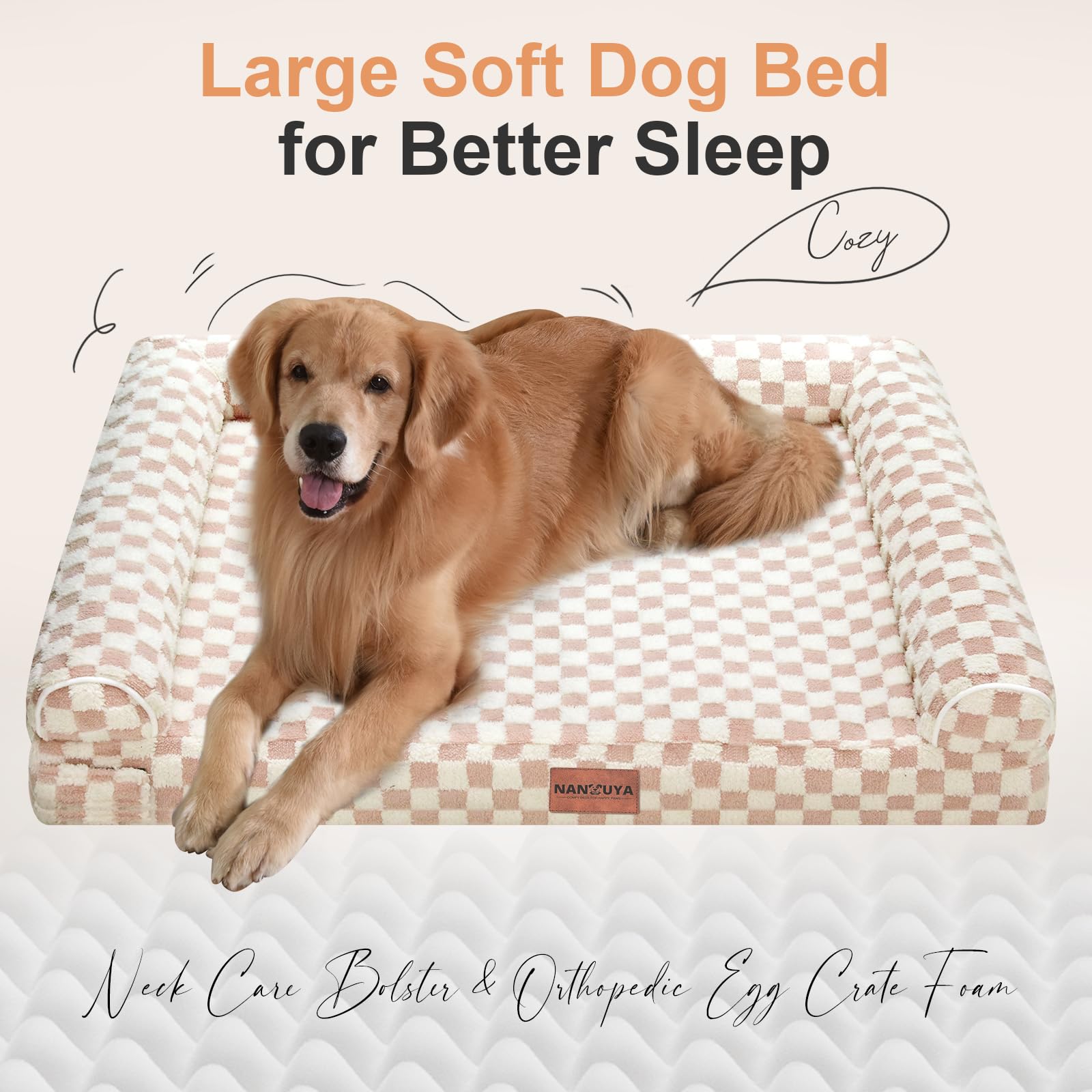 NANUYA Orthopedic Dog Bed for XX-Large Dogs, 44 x 35 Inch, Pink Grid