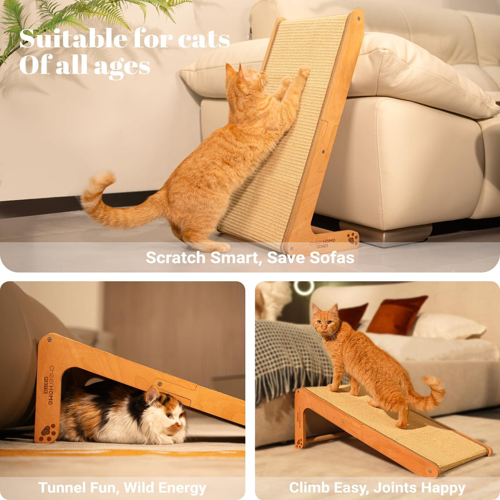 CHEERHOME PETS Sisal Cat Scratcher Ramp for Indoor L-Shape Solid Wooden