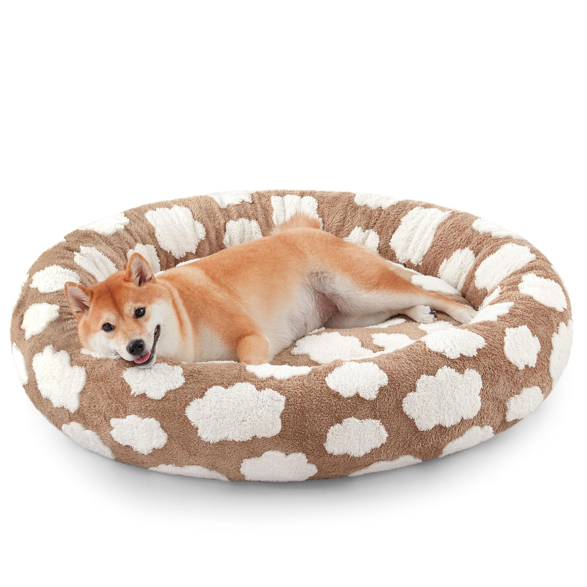 JOEJOY Jacquard Donut Round Small Dog Beds,Blue 23x23x7in, Removable Washable Cover, Cute Pattern, Ultra Soft Fluffy Calming Pet Bed with Thick Supportive Bolster