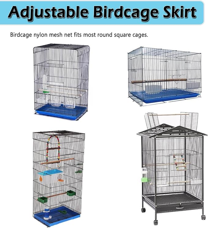 Large Bird Cage Seed Catcher Skirt, Parrot Parakeet Macaw Cover Black
