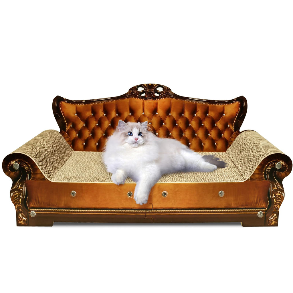 INRLKIT Luxury Cardboard Cat Scratcher Sofa Bed, Couch Shaped Scratching Board, Scratch Lounge with Catnip, Cat Scratcher for Indoor Cats Large Brown