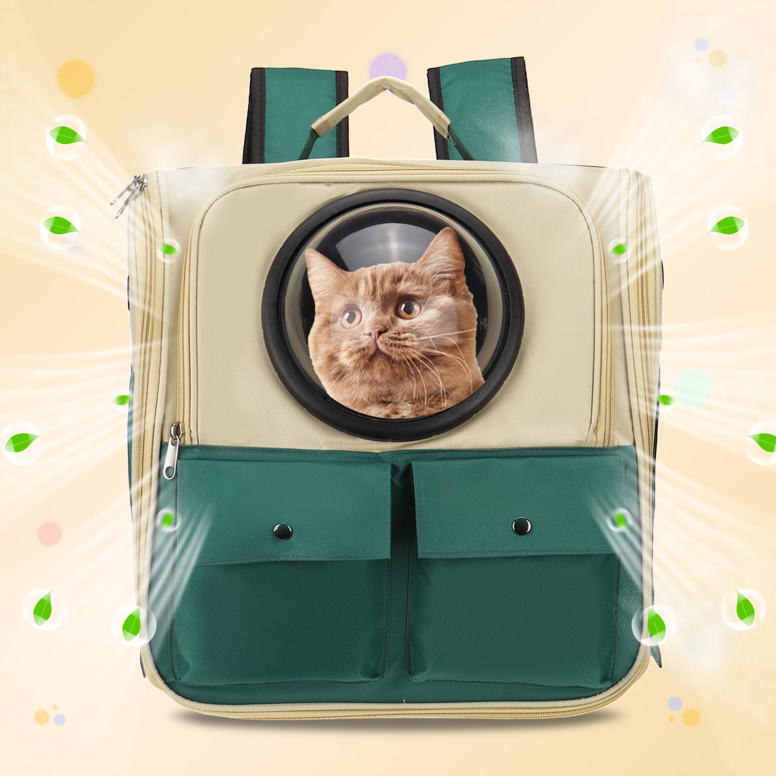 PETAXCELL Pet Backpack Carrier, Portable and Ventilated, Oxford Cloth, Dogs Cats and Small Animals Travel Bag 12.99", (Khaki Green, 1 Pcs), Intended for Hiking/Camping/Traveling