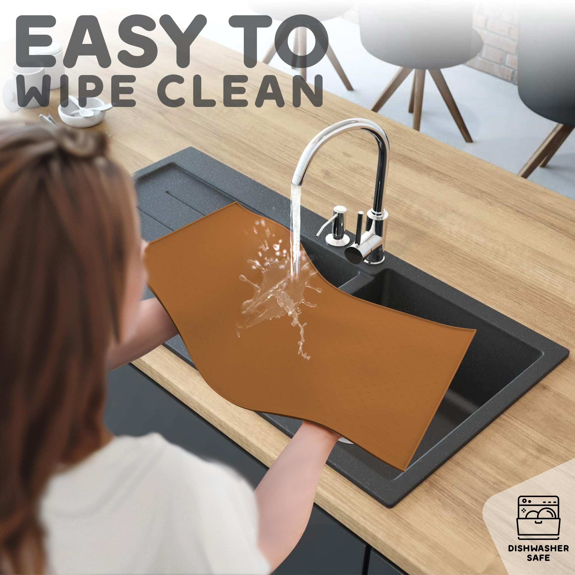PetHappily Dog Food Mat - Raised Edges Dogs Mat for Food and Water Prevent Spill, Waterproof Cat Food Mats Protect Floors, Easy Clean Dog Bowl Mats for Food and Water, Silicone Pet Food Tray
