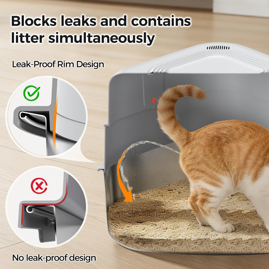 Chumajor XXL Stainless Steel Corner Cat Litter Box with Lid,Grey