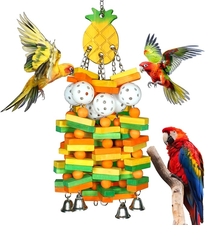 unimaxlink 3-in-1 Parrot Toys Natural Coconut Fiber Parrot Hammock (Swing + Perch + Chew Toy) Natural Bird Perches for Medium Large Birds - 23" Bird Toys for Parrots Stand