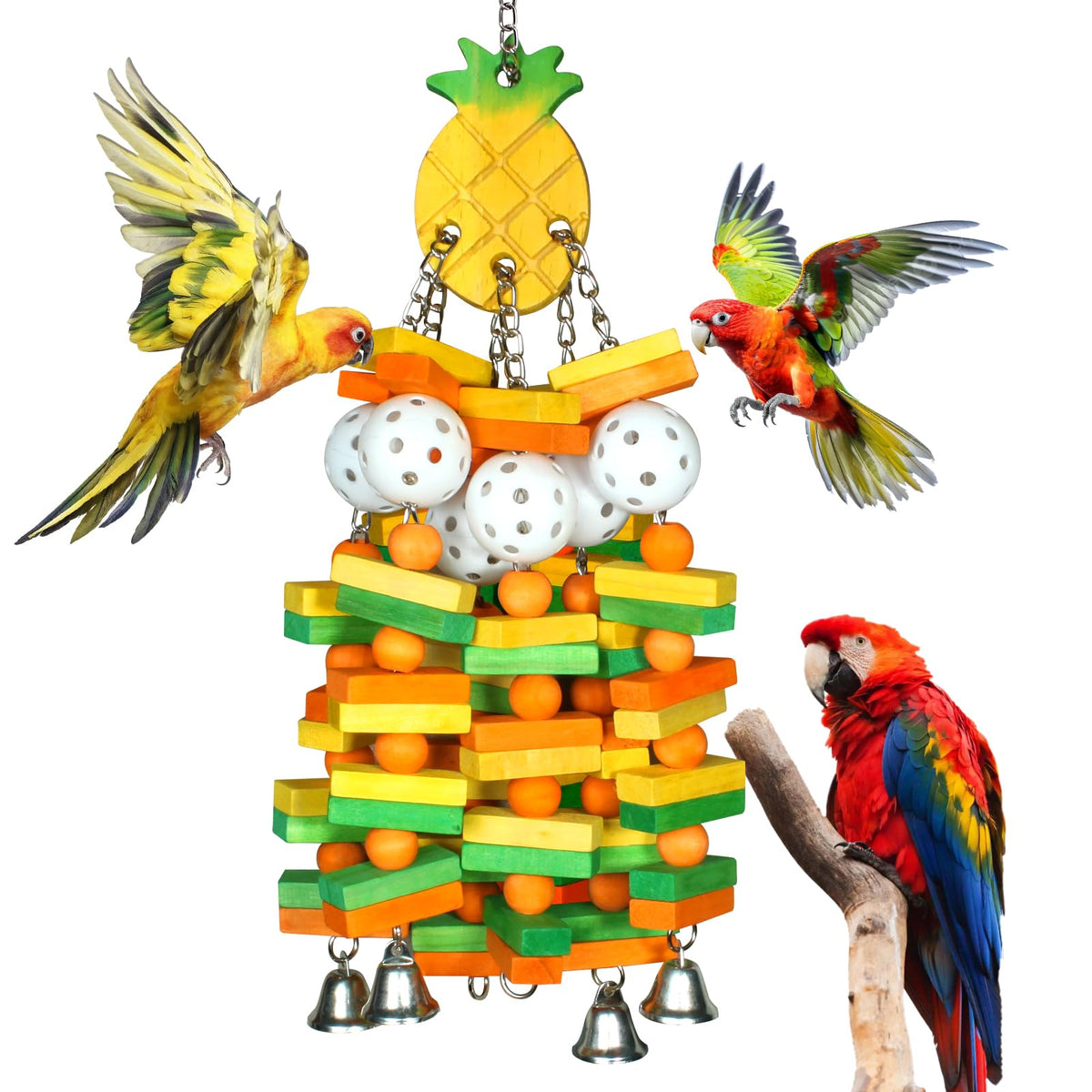 unimaxlink Bird Toys for Parrots, Parakeet Toys Natural Woode Parrot Toy for Large Medium Parrots Bird Shredding Chew Toy for Macaw, Cockatoos, Cockatiels,Budgie