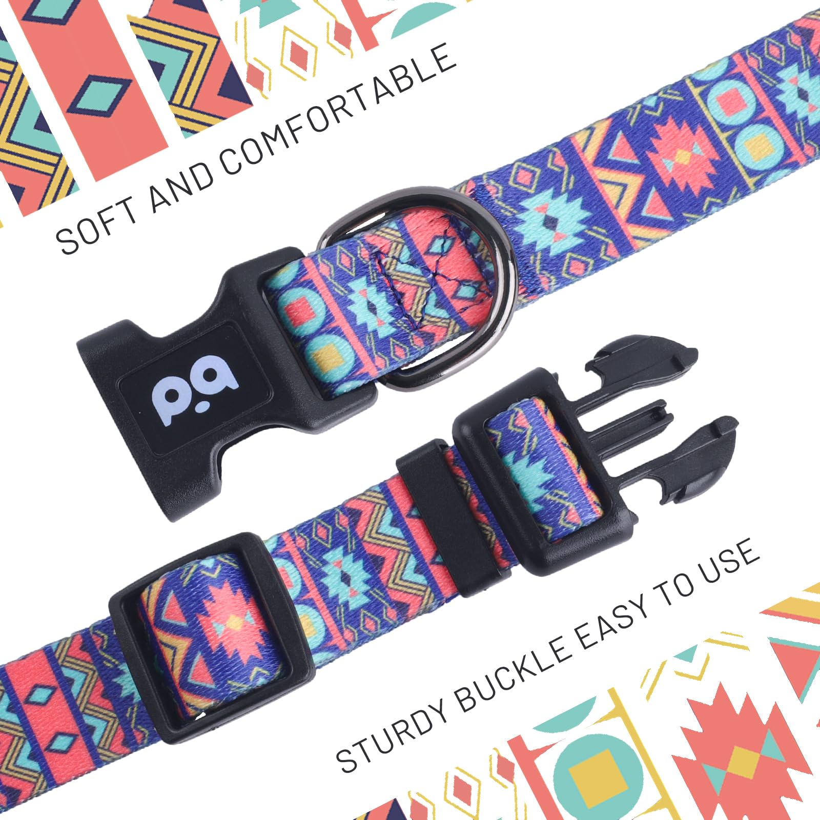 QQPETS Adjustable Soft Dog Collar: Print Flower Pink Multicolor Cute Patterns for XS Small Medium Large Pet Girl Boy Puppy Walking Running Training