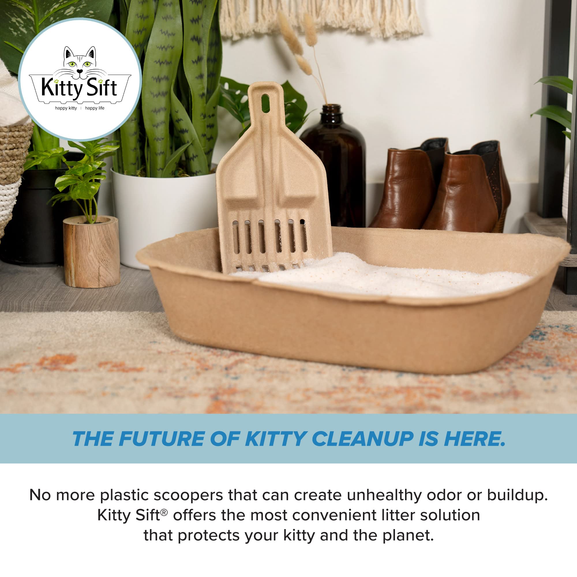 Kitty Sift FiberScoop Disposable Litter Scoop, Plastic-Free & Sustainable - Natural, One Size (Pack of 2)