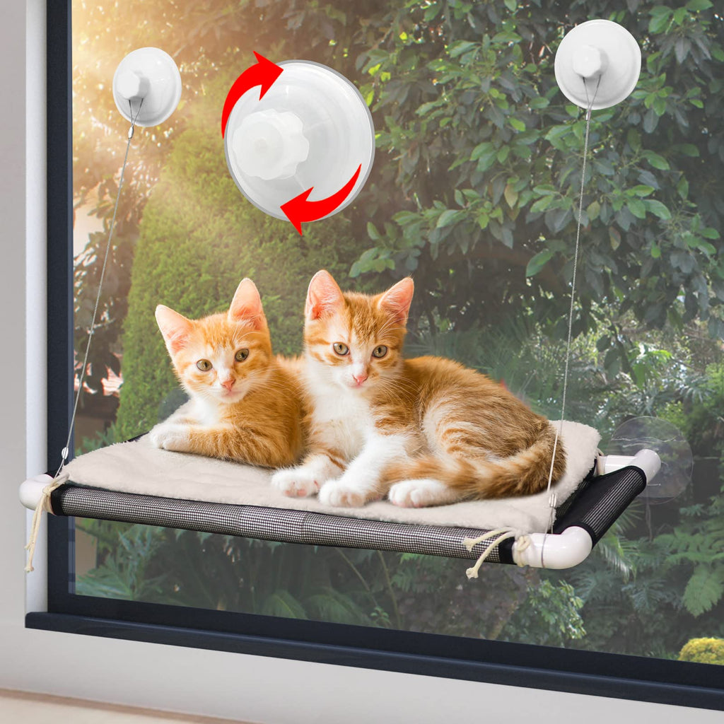 Cat Window Perch, Cat Hammock w/Fleece Blanket, Screw Suction Cups, Brown