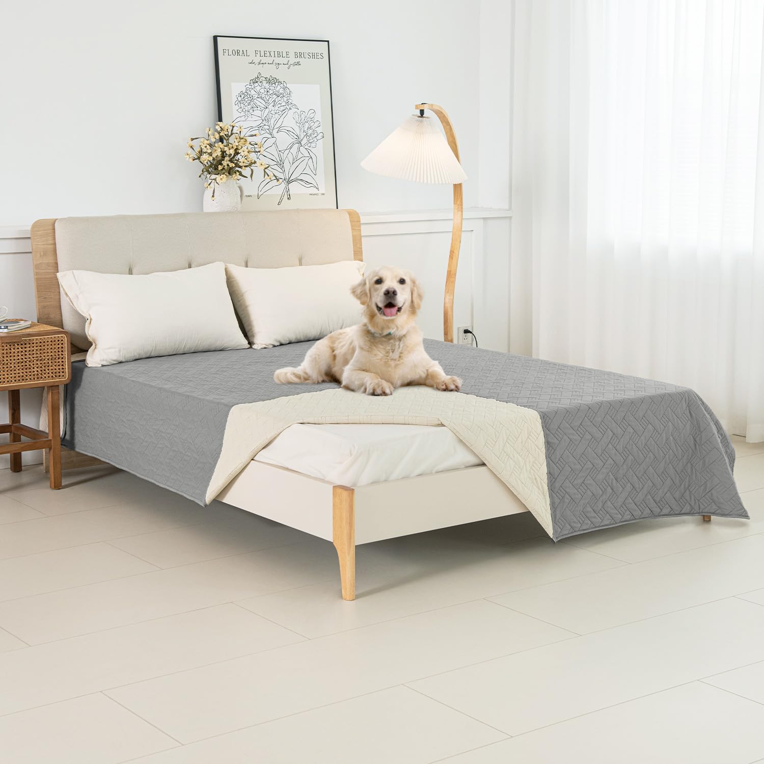 BOCTOPUG Dog Bed Cover for Pets Blankets Rug Pads for Couch Protection Waterproof Bed Covers Dog Blanket Furniture Protector Reusable Changing Pad (Light Grey+Ivory, 82"x82")
