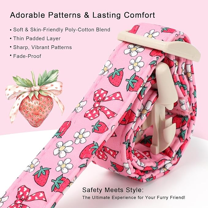 Babole Pet Strawberry Bow Dog Collar for Puppy Small Dogs - Cute Pink Spring/Summer Girl Dog Collars, Lightweight Adjustable Female Girly Dogs Collars with Quick Release Buckle XS