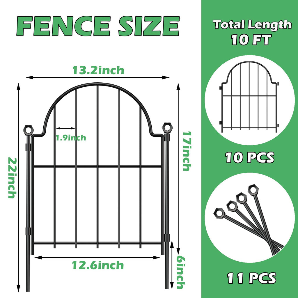 Blingluck Decorative Garden Fence, 17in(H) x 10.8ft(L), with Ground Stake