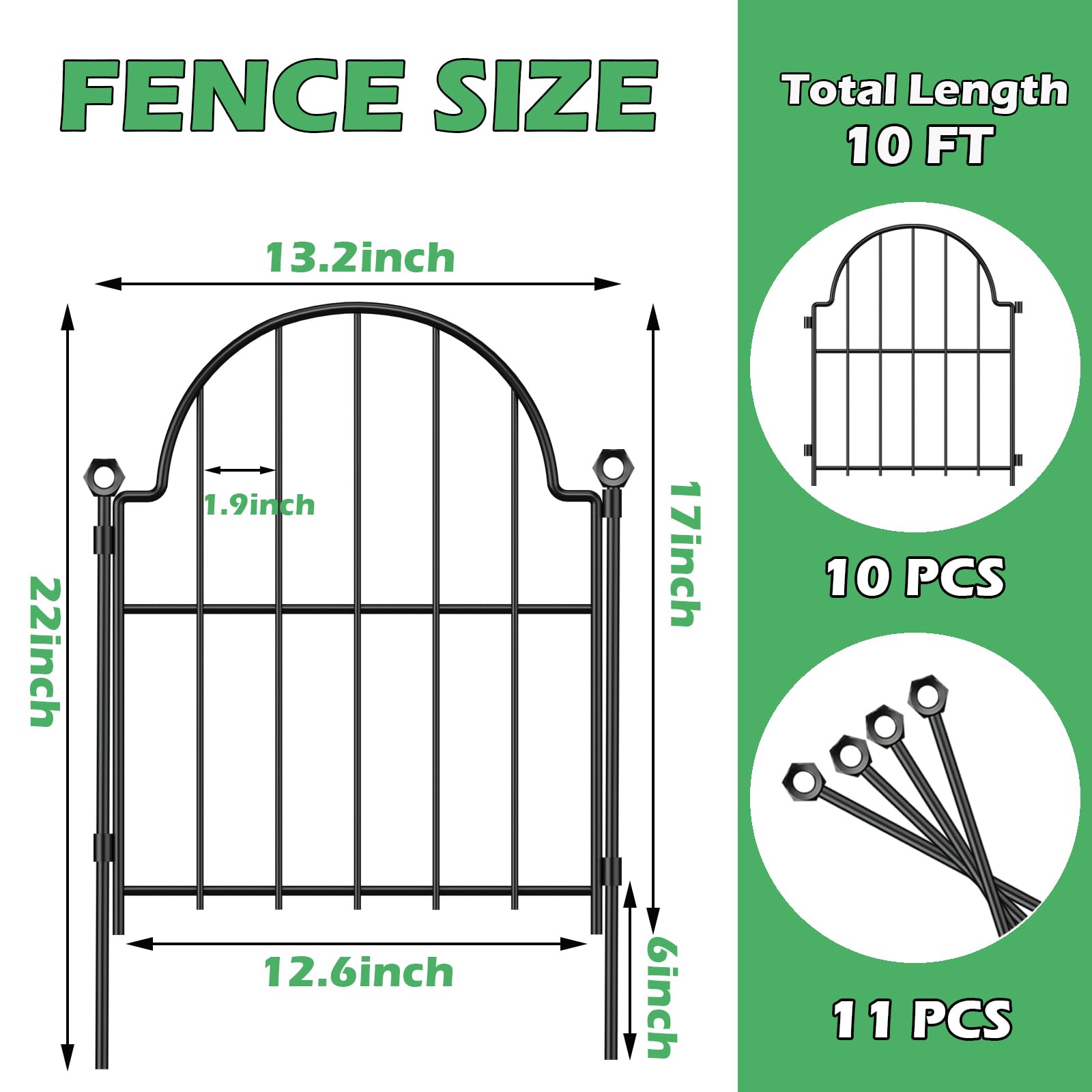 Blingluck Decorative Garden Fence, 17in(H) x 10.8ft(L), with Ground Stake
