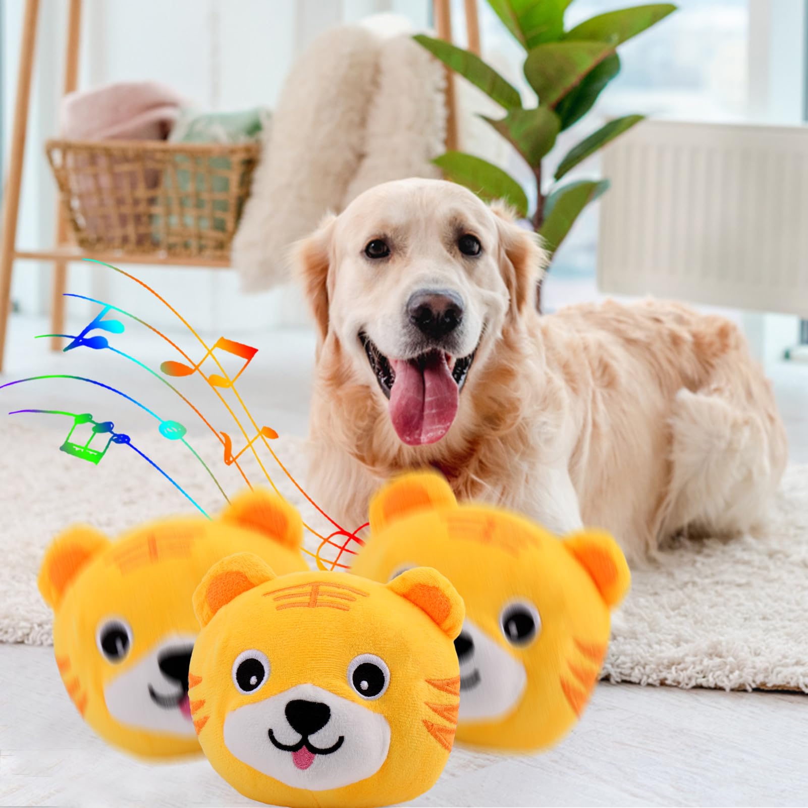 BABORUI Interactive Dog Toys Tiger, Jumping Squeaky Dog Toys with Recording and Music Modes, Rechargeable Moving Dog Chew Toys for Small/Medium/Large Dogs to Keep Them Busy(Tiger)