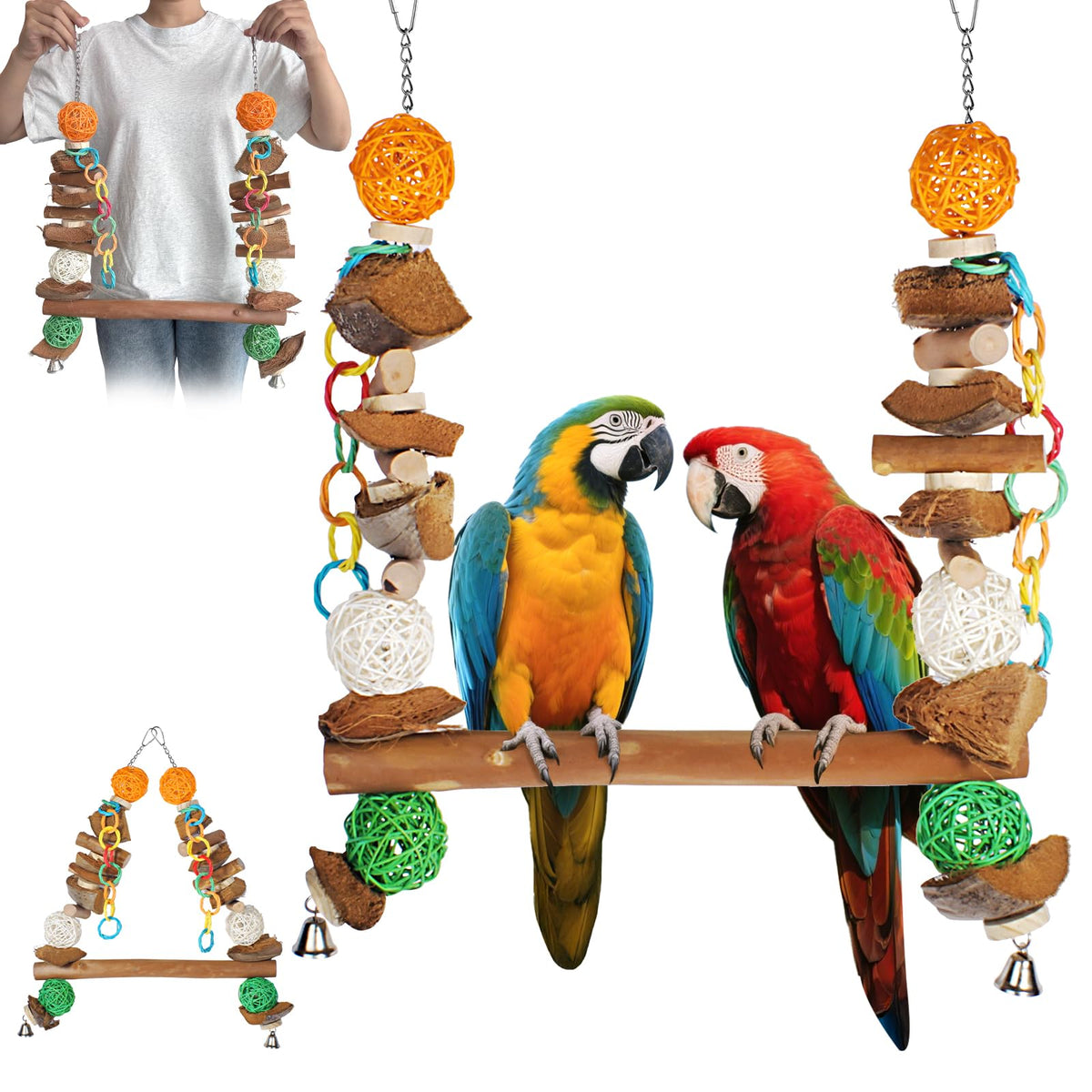 unimaxlink Bird Toys for Parrots, Parakeet Toys Natural Woode Parrot Toy for Large Medium Parrots Bird Shredding Chew Toy for Macaw, Cockatoos, Cockatiels,Budgie