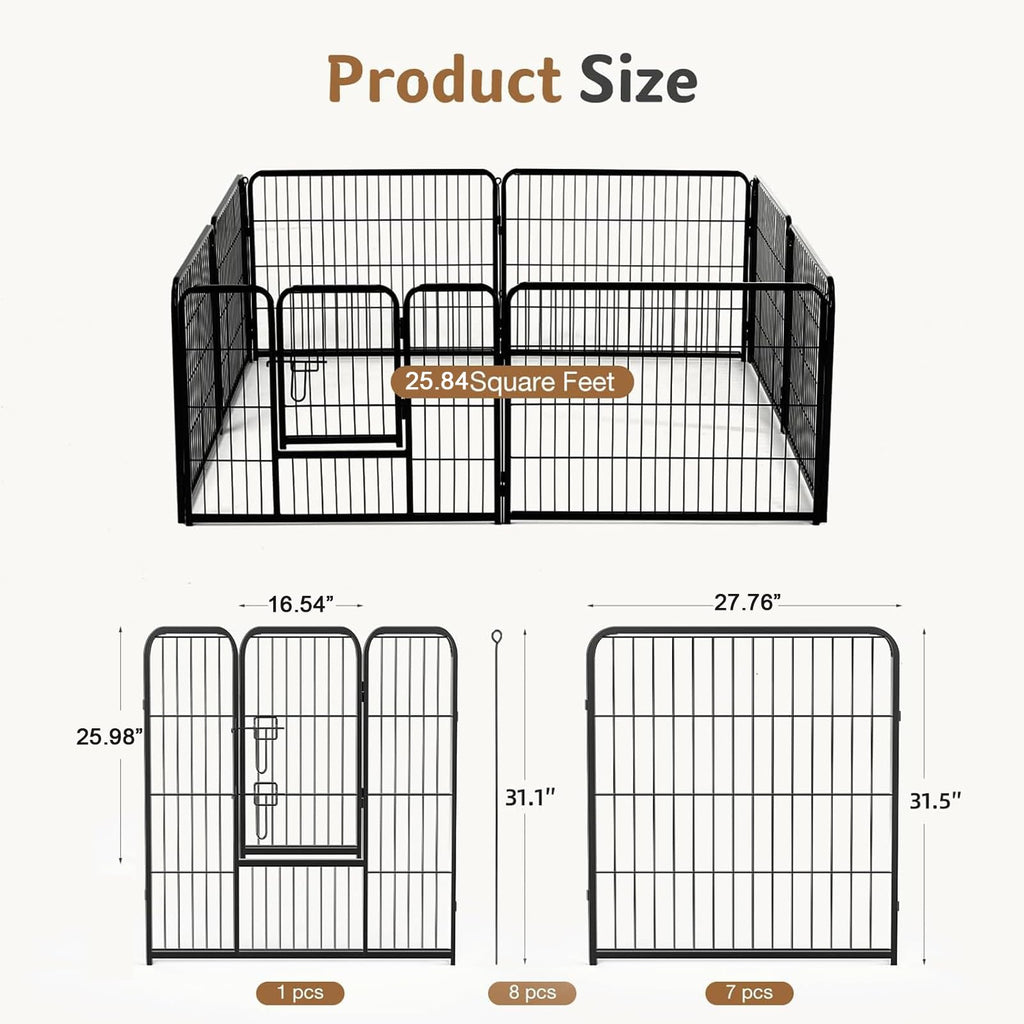 DUMOS Dog Playpen 32 Inch 8 Panels Indoor Outdoor Metal Pet Fence