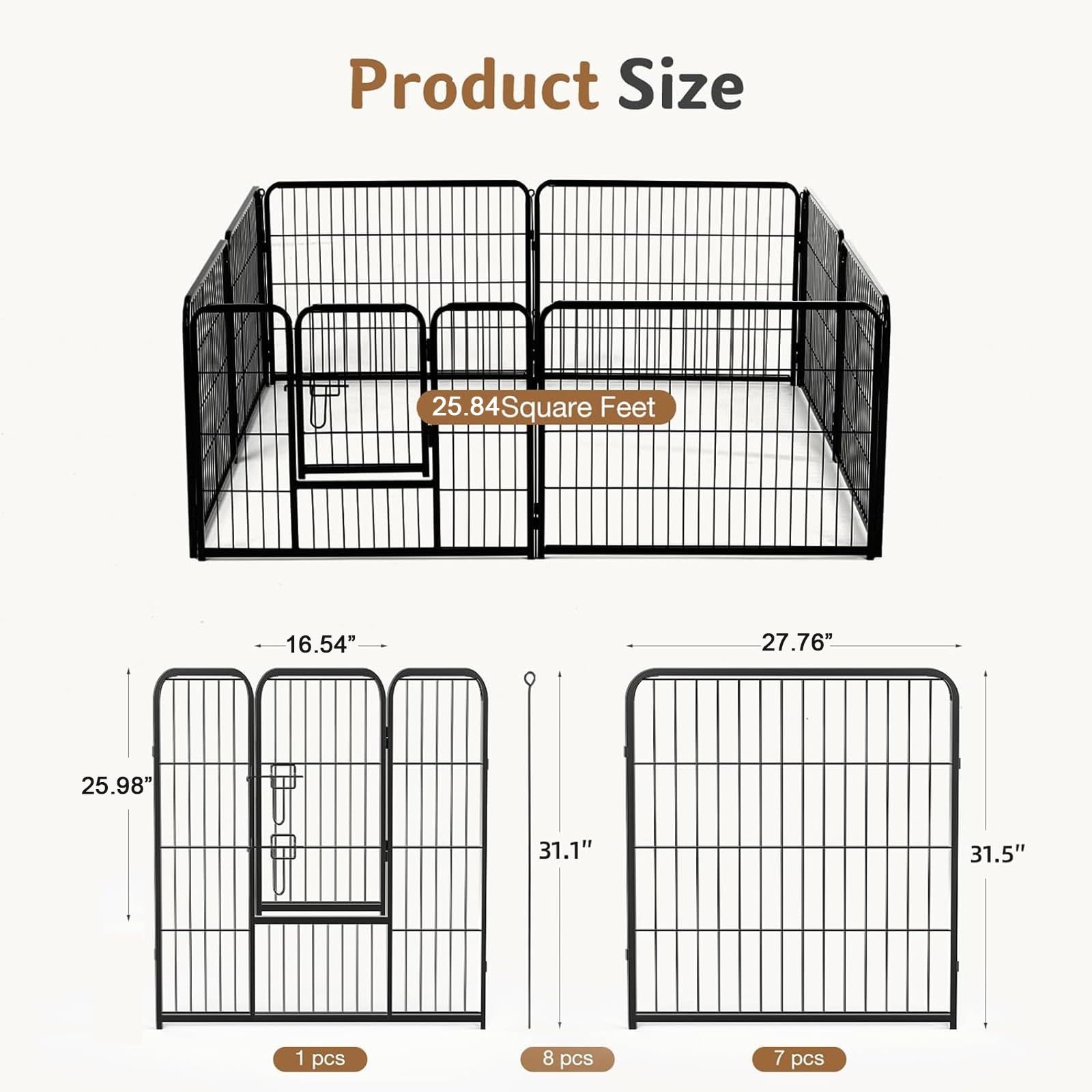 DUMOS Dog Playpen 32 Inch 8 Panels Indoor Outdoor Metal Pet Fence