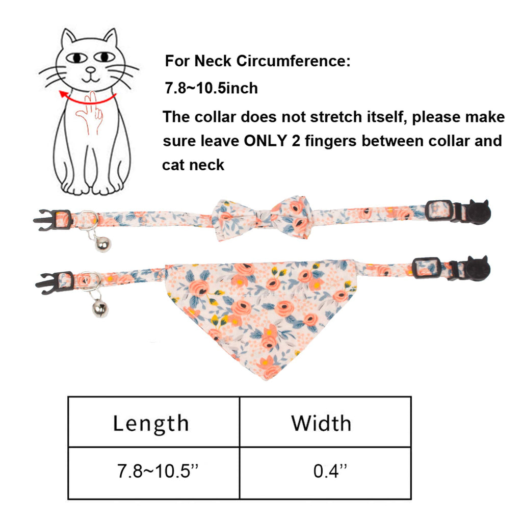 ADOGGYGO Floral Cat Bandana Collar, Pink Girl Cat Collar with Bowtie Bell
