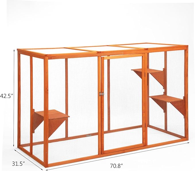 Nyeekoy Catio Outdoor Cat Enclosure, 71" Large Catios for Cats Patio, Outside Cat Enclosures, Cattio with Waterproof Roof, Clearance Cat Cage for Multiple Cats, Orange