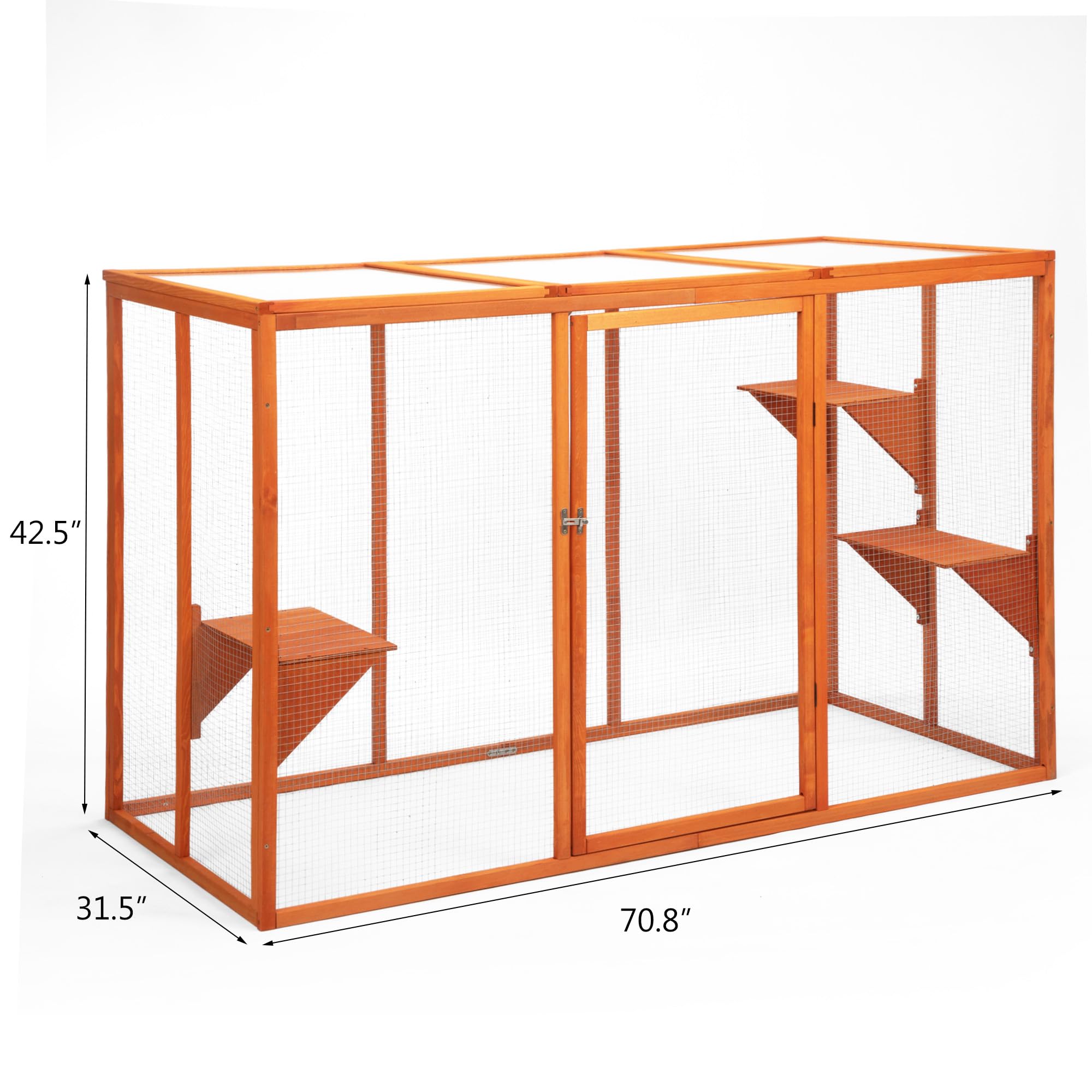 Nyeekoy Catio Outdoor Cat Enclosure, 71" Large Catios for Cats Patio, Outside Cat Enclosures, Cattio with Waterproof Roof, Clearance Cat Cage for Multiple Cats, Orange