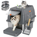Tevila XL Enclosed Stainless Steel Litter Box with Lid, Dark Gray