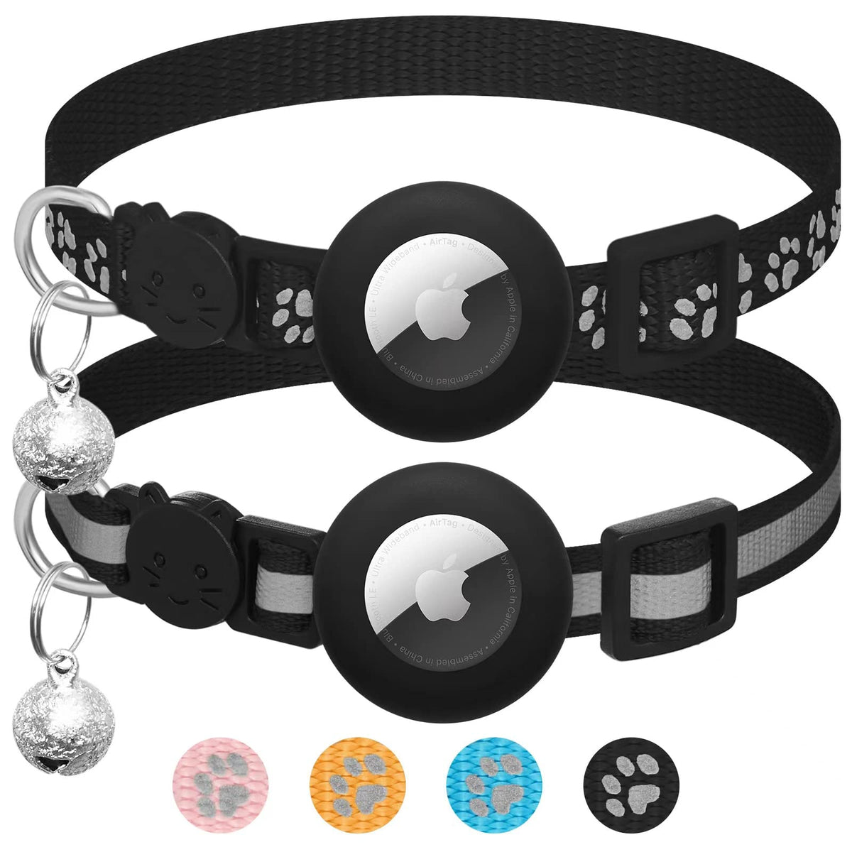 2 Pack Airtag Cat Collar Breakaway with Bell,Reflective Kitten Collar with Apple Airtag Cat Collar Holder,Adjustable 7-12In,Safety Buckle for Girl Boy Cats,Pet Supplies,Accessories,Gifts (Purple)