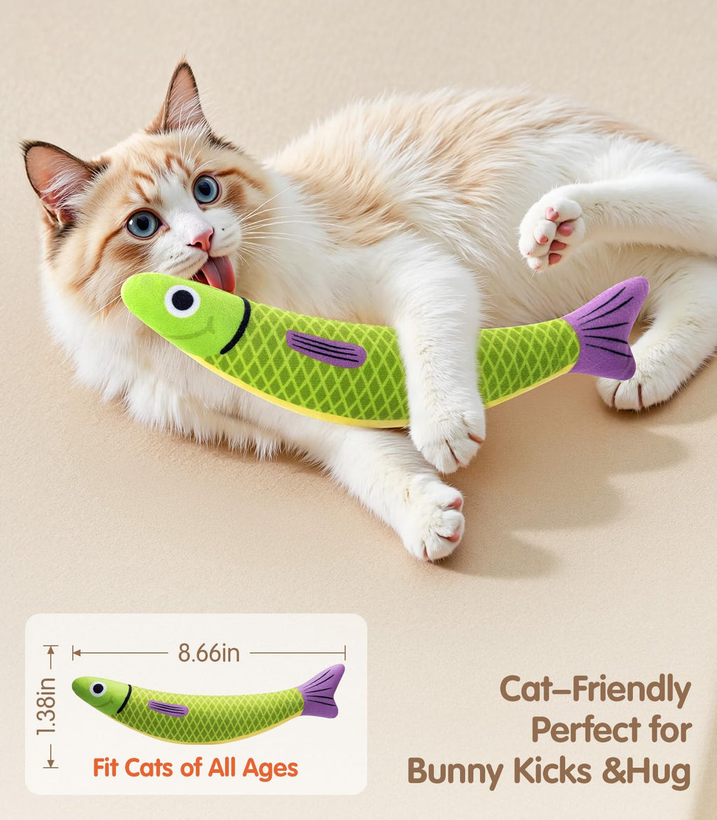PetBusy Cat Toys with[5000mg A+Natural Catnip &Silvervine] [Baby Grade] Interactive Soft Chew Kicker Cat Toys for Indoor Cats & Kittens, [Crinkle &Bell] Fish Sound Toy, Drives Bored Cat Crazy with Fun