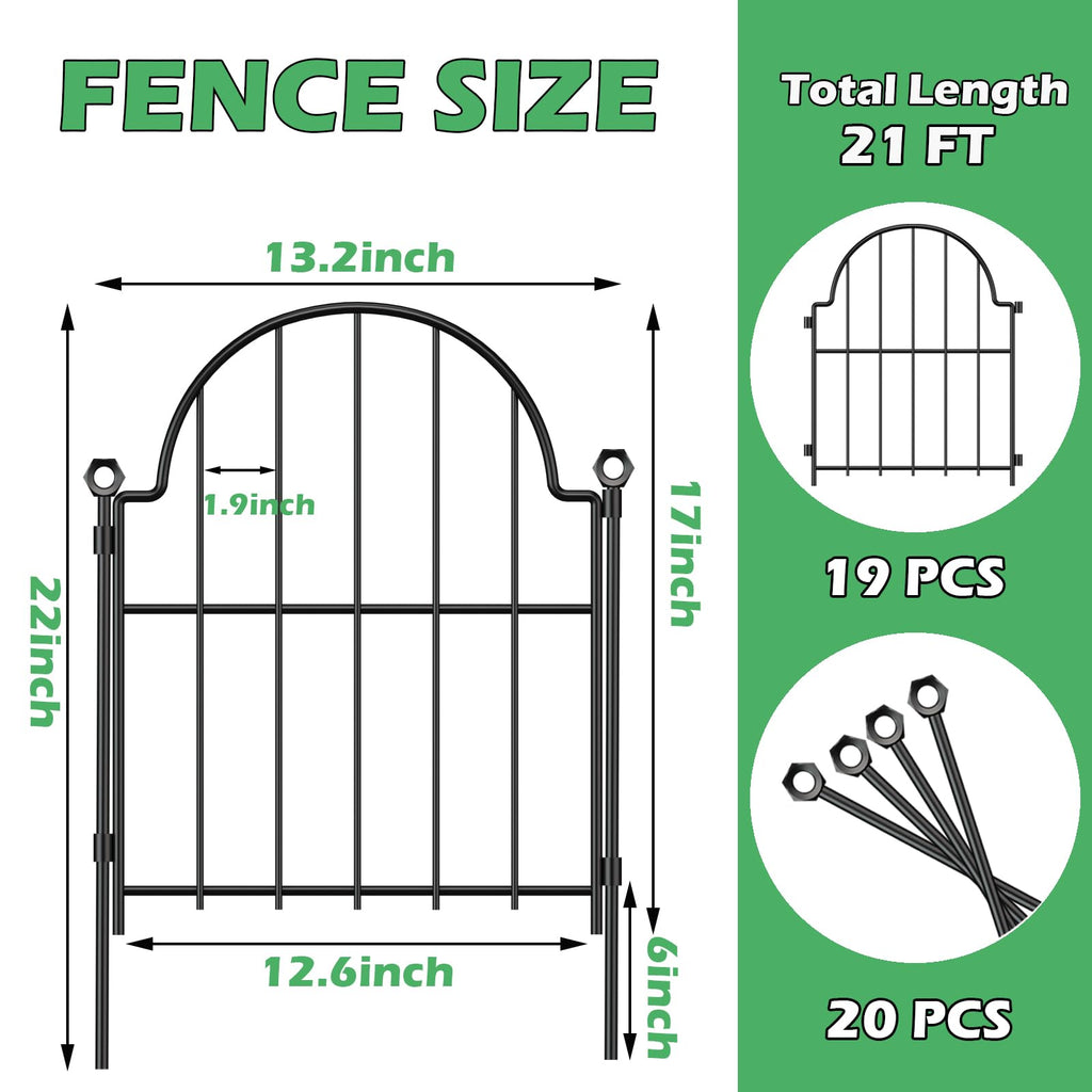 Blingluck Decorative Garden Fence, 17in(H) x 21ft(L), with Ground Stake