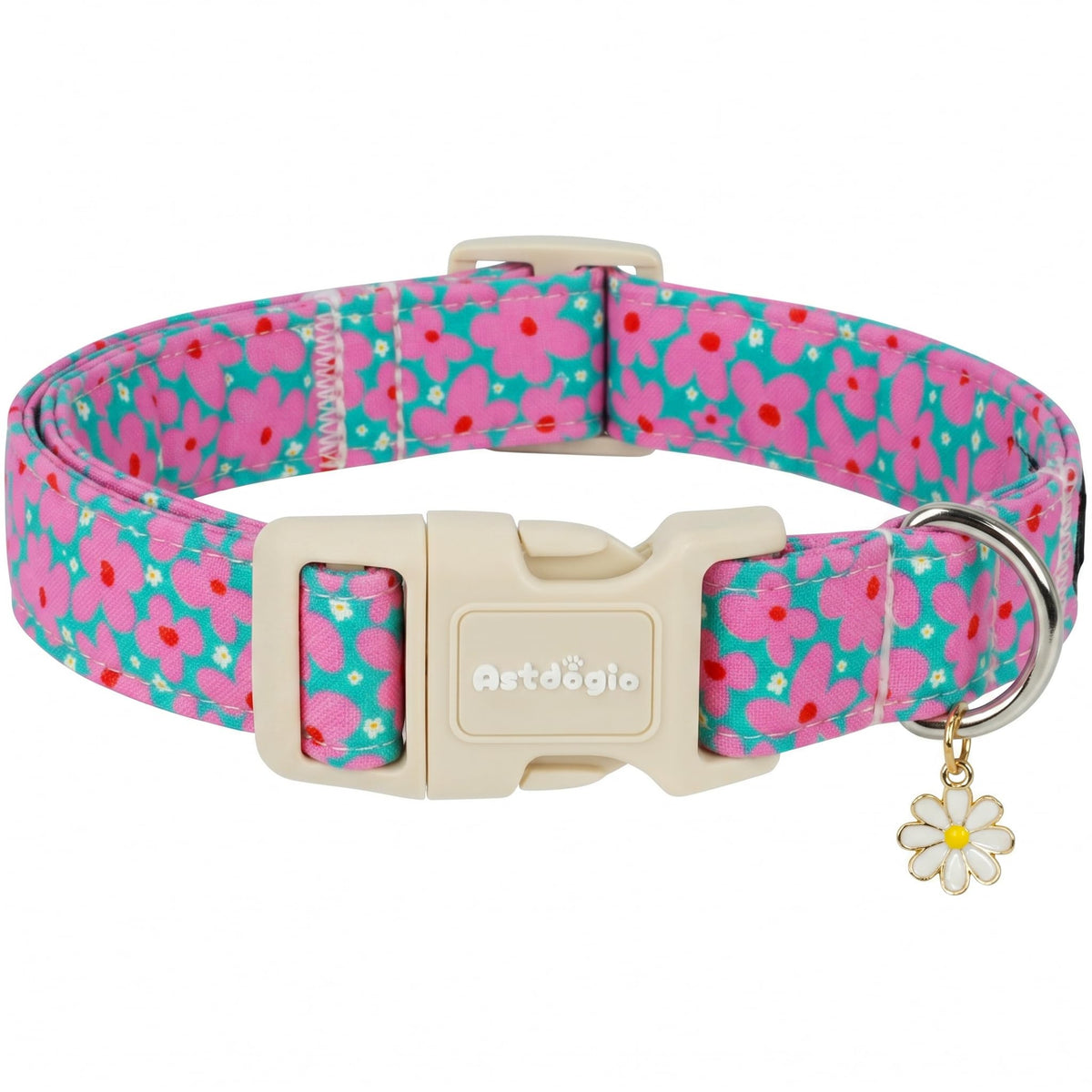 Astdogio Strawberry Dog Collar for Large Dogs, Adjustable Pink Puppy Collar with Quick Release Buckle, Cute Dog Collar for Girl or Boy Dogs, L