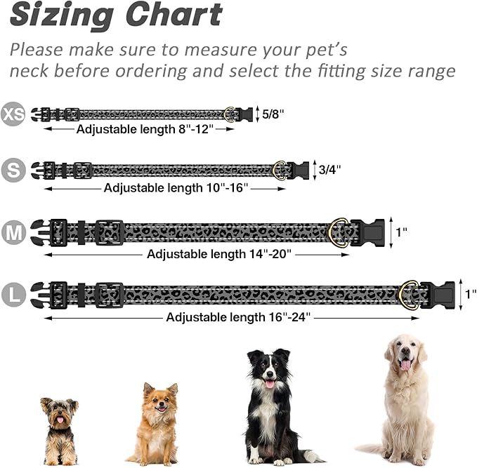 TMOODEL Reflective Dog Collar for Large Dogs, Cute Leopard Style Adjustable Heavy-Duty Nylon Puppy Collar for Boy and Girl Female, Soft Pet Accessories with Quick Release Buckle, Gray