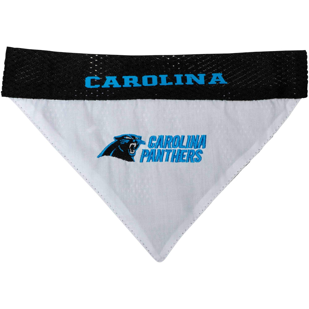 NFL DOG BANDANA - CAROLINA PANTHERS REVERSIBLE PET BANDANA. 2 Sided Sports Bandana with a PREMIUM Embroidery TEAM LOGO, Small/Medium. - 2 Sizes & 32 NFL Teams available