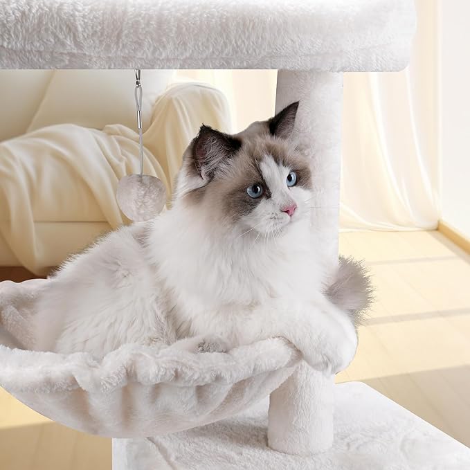 AIWIKIDE Cat Tree Has Scratching Toy with A Ball Activity Centre Cat Tower Furniture Jute-Covered Scratching Posts (Beige, 37.4'')