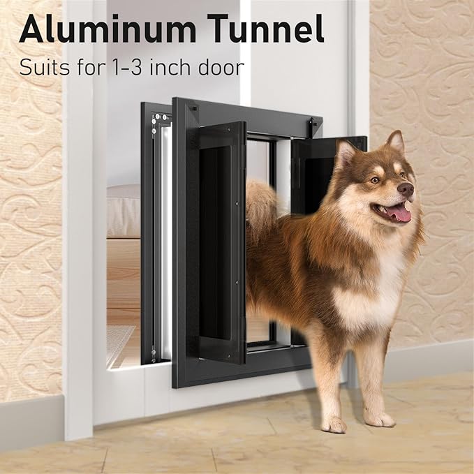 Aluminum Large Dog Door for Medium Large Dogs Up to 110 LBS, Black