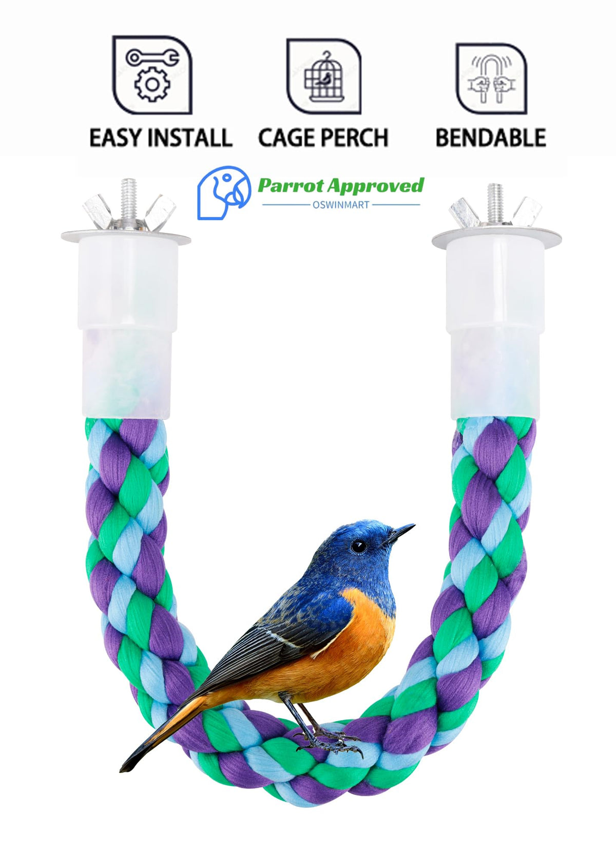 2pcs 48inch(122cm) Parrot Rope Perches,Bendable Climbing Standing Chew Cage Toys Heavyduty Made Bungee Toys for Large to Regular Size Birds
