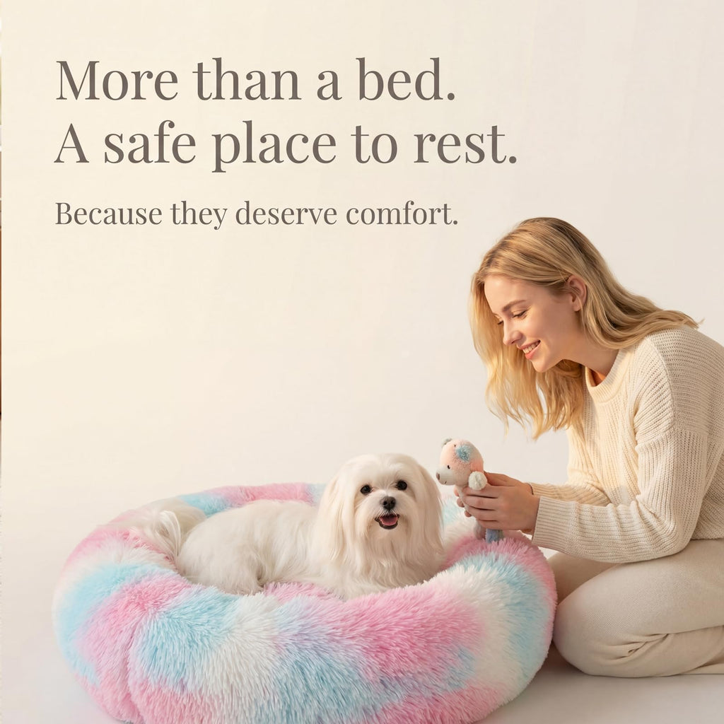 nononfish Cozy Donut Pet Bed,Soft Calming Dog Bed