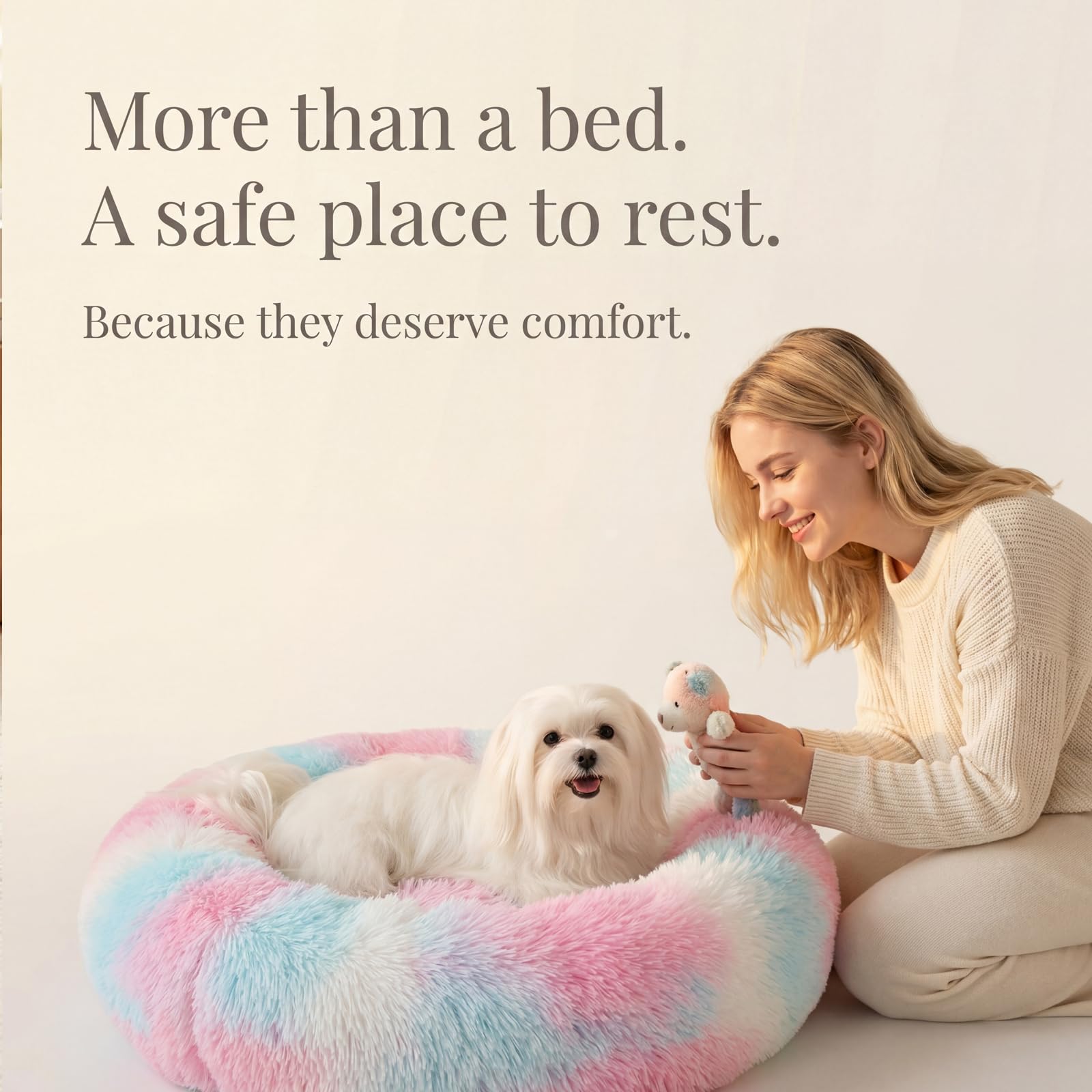 nononfish Cozy Donut Pet Bed,Soft Calming Dog Bed