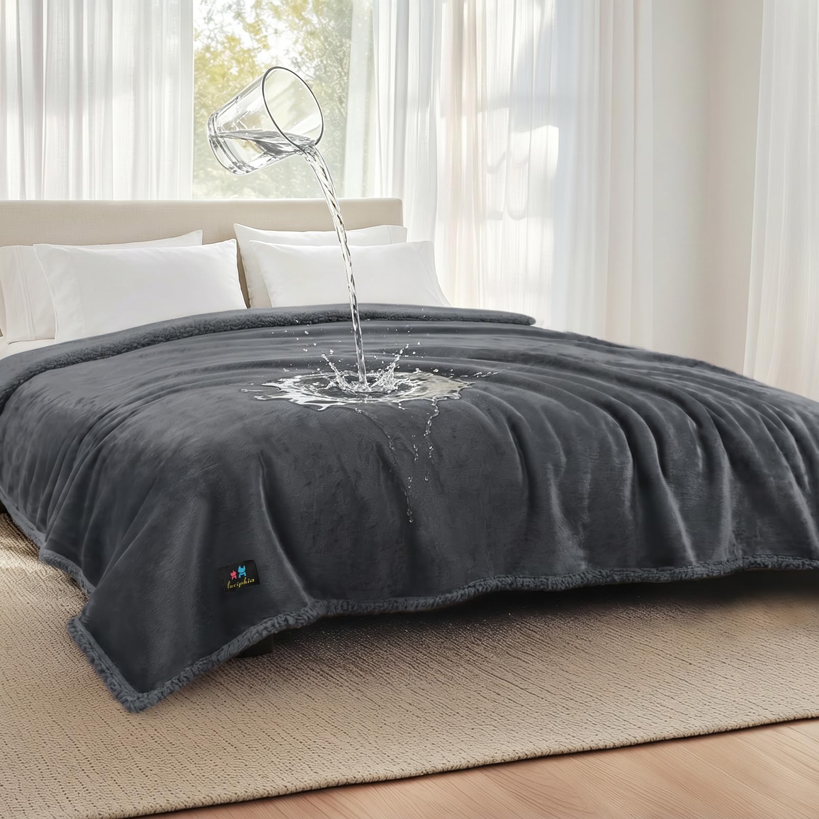 Luciphia Waterproof Blanket for Large Dog, Reversible Sherpa Bed Cover