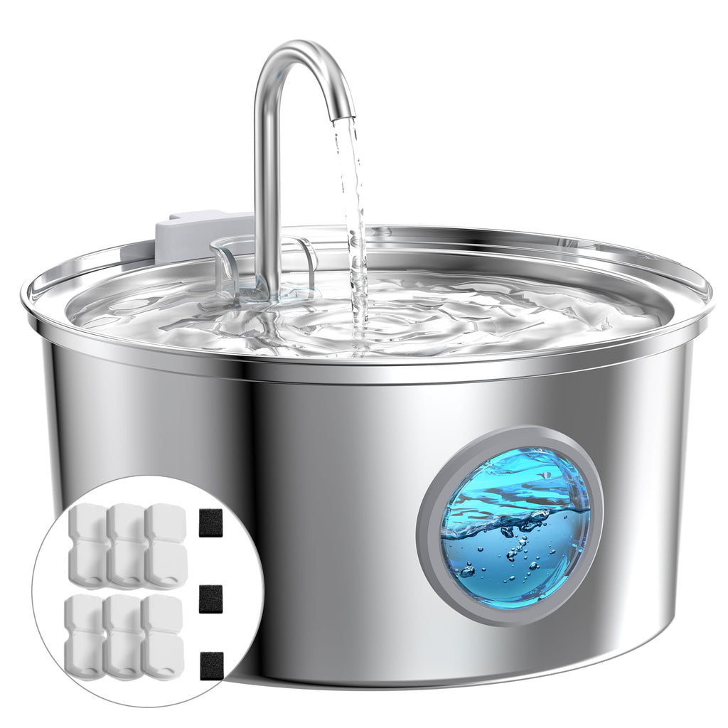 Cat Fountains for Drinking Stainless Steel: 108oz/3.2L Cat Water Fountain with 6 Filters + 3 Sponges - Running Pet Water Fountain Filtered - GIOTOHUN Faucet Like Pet Water Fountains for Cats Indoor