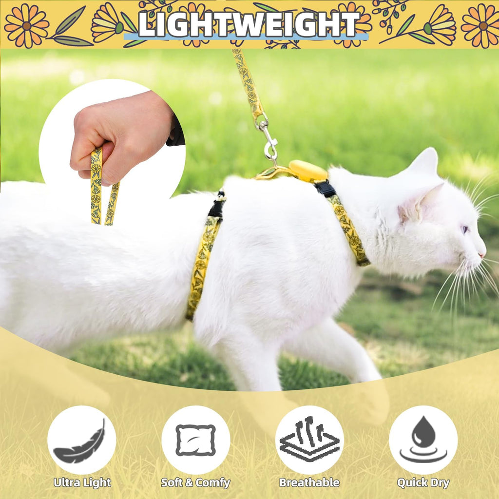 PUPTECK Adjustable Cat Harness and Leash Set Escape Proof Kitten Strap Collar for Walking Travel, Floral Pattern