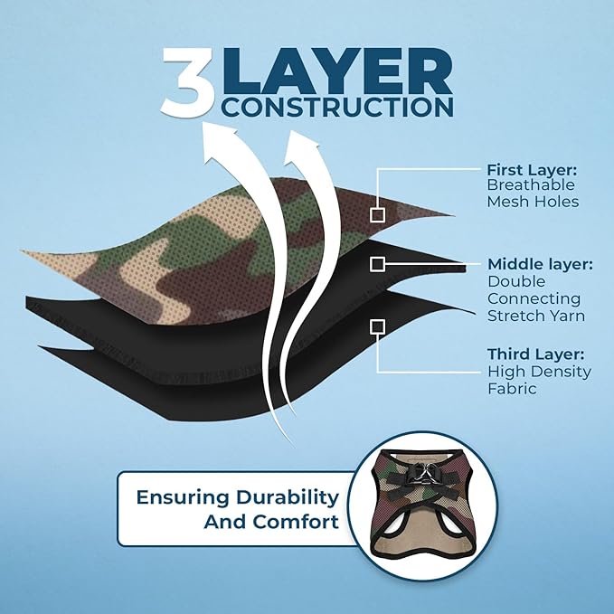 Best Pet Supplies Voyager Step-in Air All Weather Mesh Harness and Reflective Dog 5 ft Leash Combo with Neoprene Handle, for Small, Medium and Large Breed Puppies - Army Base, M