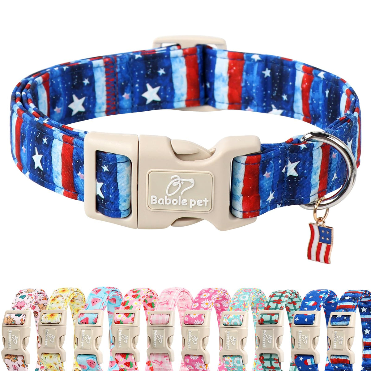Babole Pet St Patricks Day Dog Collar for Medium Dogs - Lucky Flower Shamrock Green Dog Collars, Cute Irish Clover Puppy Collar with Quick Release Buckle for Girls&Boys Dogs M