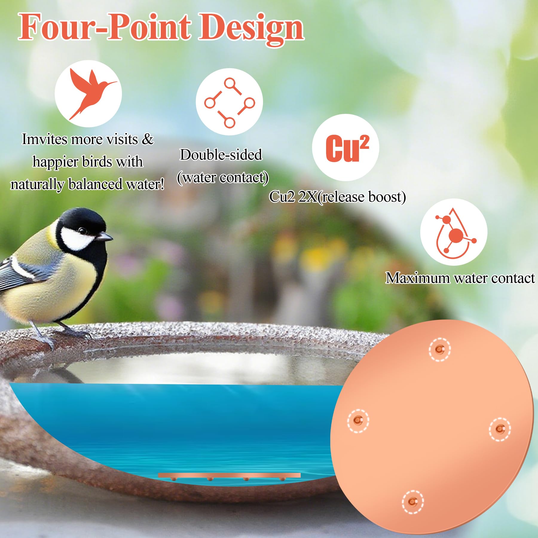 shinryoku Bird Bath Copper Disk, Premium 99.99% Pure Copper, Less Cleaning Frequency, 0.6mm Pure Copper Cleaning Disk, Bird Bath Accessories, Physical Safe Water Purify Outdoor Bird Bowls