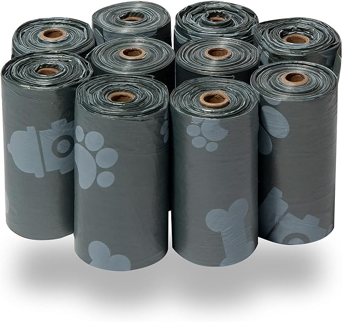 Best Pet Supplies Dog Poop Bags (150 Bags) for Waste Refuse Cleanup, Doggy Roll Replacements for Outdoor Puppy Walking and Travel, Leak Proof and Tear Resistant, Thick Plastic - Gray