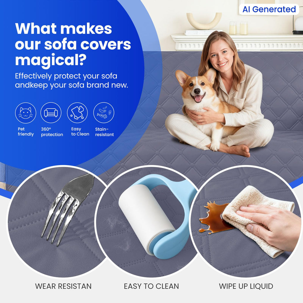 CYCMACO Waterproof Dog Bed Cover, Non-Slip Dog Blanket for Couch, Couch Covers for Dogs Washable, Pet Blanket for Furniture, Pet Bed Mat for Sofa, Car, Pet Supplies (68x82 Inch, Grey Blue)