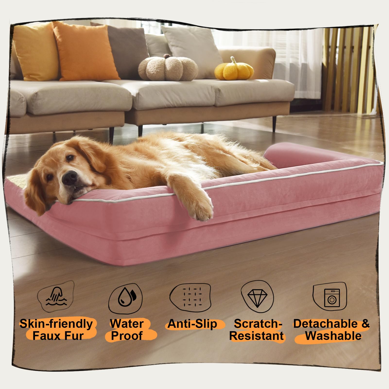 MEKIY Orthopedic Comfy Washable Dog Bed with Bolster for Medium Small Dogs