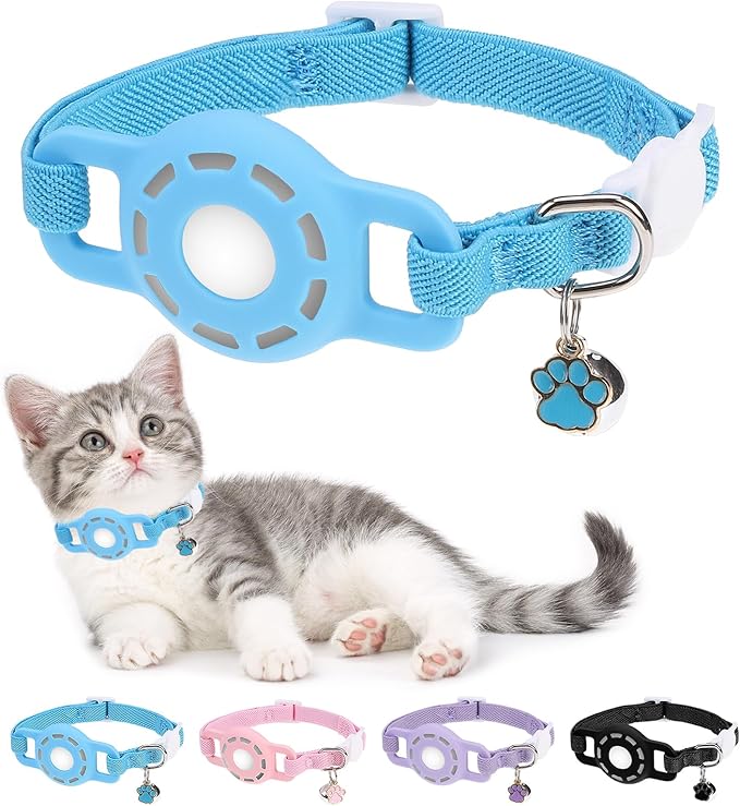 DILLYBUD Airtag Cat Collar Breakaway, Stretchy Collar with Airtag Holder