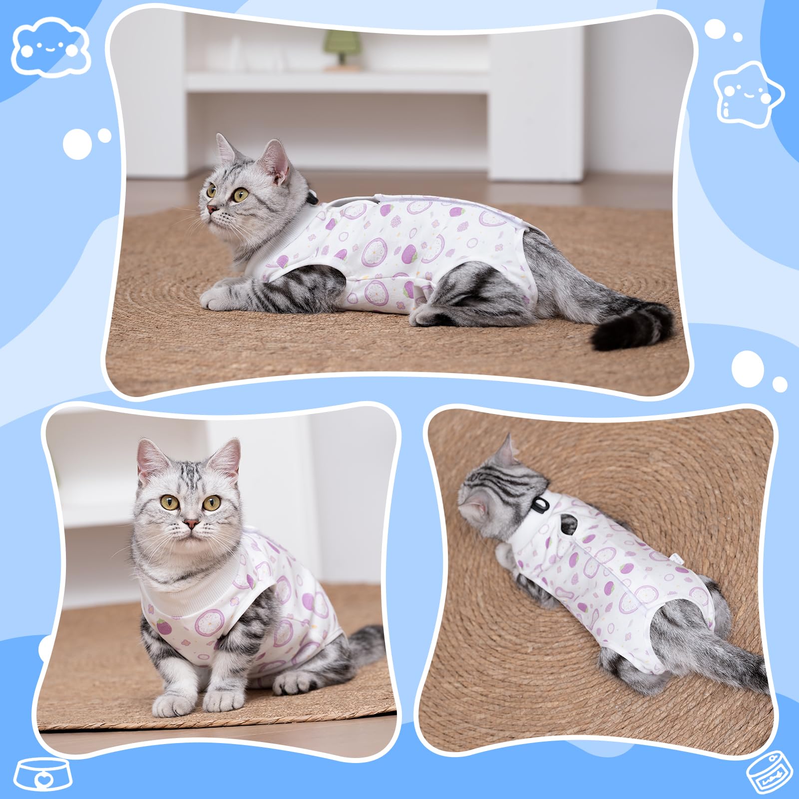Cat Recovery Suit Female, Breathable Cat Onesie After Surgery Female for Abdominal Wounds or Skin Diseases, Surgery Recovery Suit Kitten Onesie After Spay Wear Anti Licking